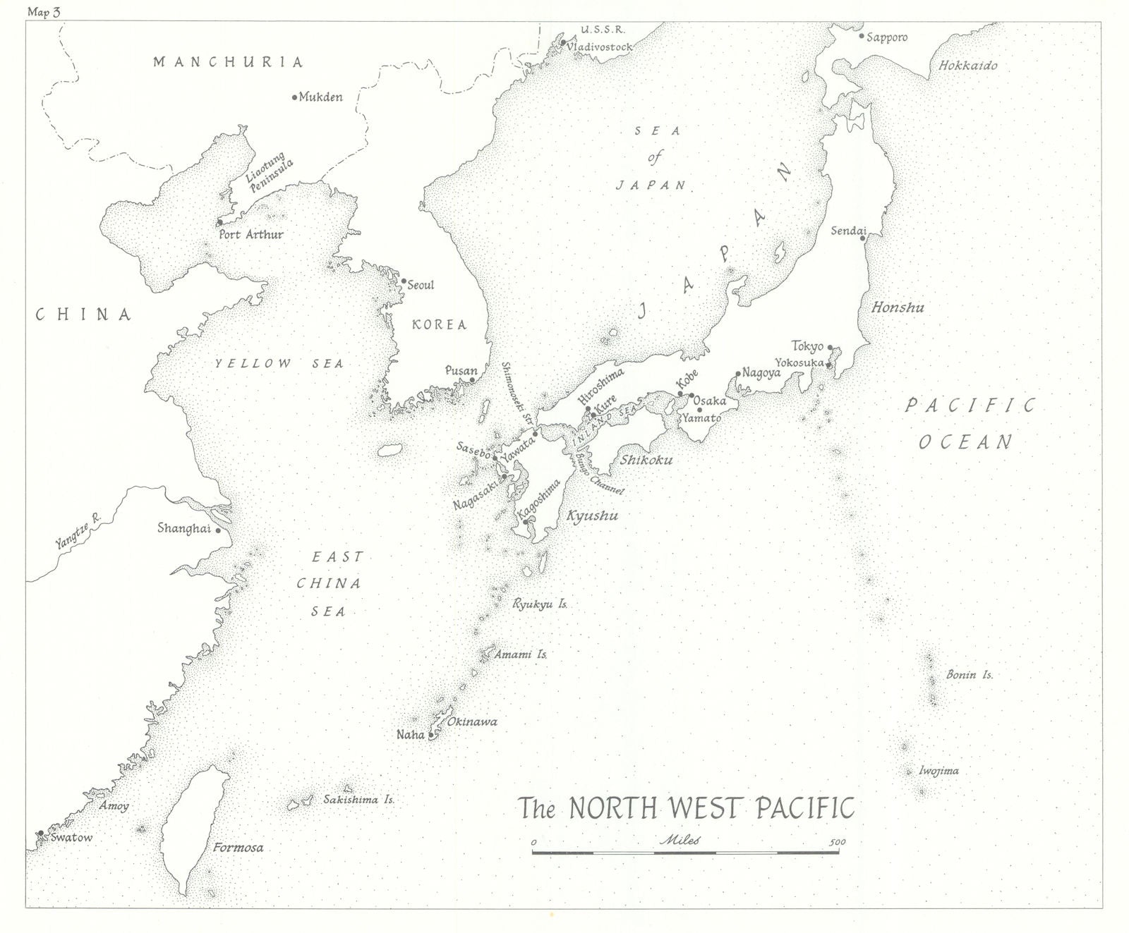 The North-West Pacific 1945. Japan Korea China. World War Two 1969 old map